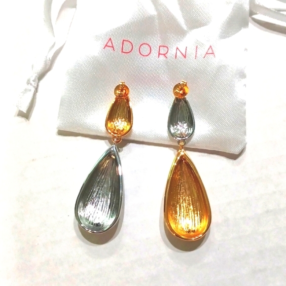 Adornia Women's Two-Tone Pear Double Drop Earrings - Picture 3 of 3